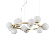 Ideal Lux 11-flammig Pendelleuchte PERLAGE aus Messing und weißem Pyrexglas, Ø73cm, dimmbar, modernes Design, inklusive LED-Leuchtmittel.