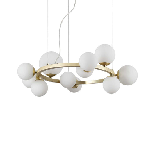 Ideal Lux 11-flammig Pendelleuchte PERLAGE aus Messing und weißem Pyrexglas, Ø73cm, dimmbar, modernes Design, inklusive LED-Leuchtmittel.