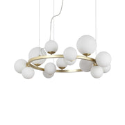Ideal Lux Pendelleuchte PERLAGE, 14-flammig, Ø85cm mit weißem Pyrexglas, dimmbar, modernes Design aus messing Metall, runder Rahmen.