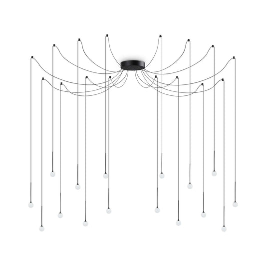 Ideallux LUCCIOLA 16-light black pendant lamp, height adjustable, 200cm diameter, modern metal design, non-dimmable LED.