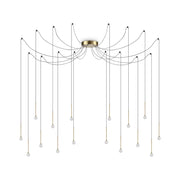 Ideallux LUCCIOLA 16-flame pendant light in brass with adjustable cables and LED bulbs, elegant modern design.