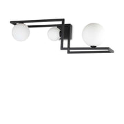 Ideallux Deckenleuchte Angolo Nero with black metal frame and three glass globes, modern ceiling light, dimmable, 25cm height.
