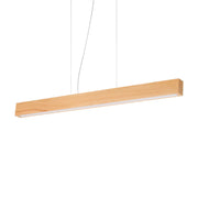 Ideallux Pendelleuchte CRAFT Naturholz, dimmable LED light with natural wood finish, adjustable height, black metal canopy, opal diffuser.