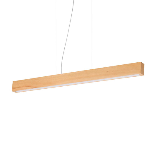 Ideallux Pendelleuchte CRAFT Naturholz, dimmable LED light with natural wood finish, adjustable height, black metal canopy, opal diffuser.