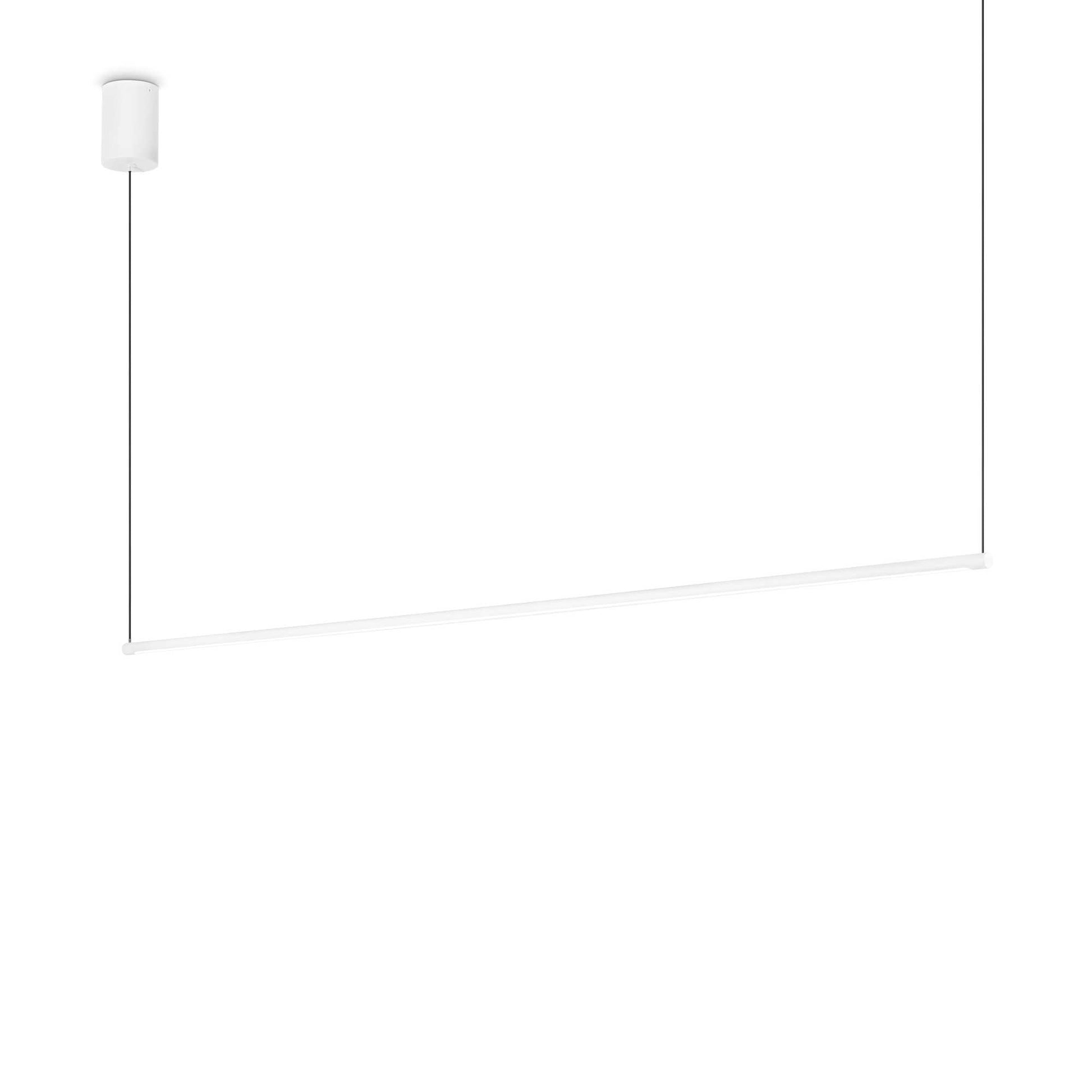 Ideallux ESSENCE white aluminum pendant light with adjustable height, LED 2650LM 3000K, modern minimalist design.