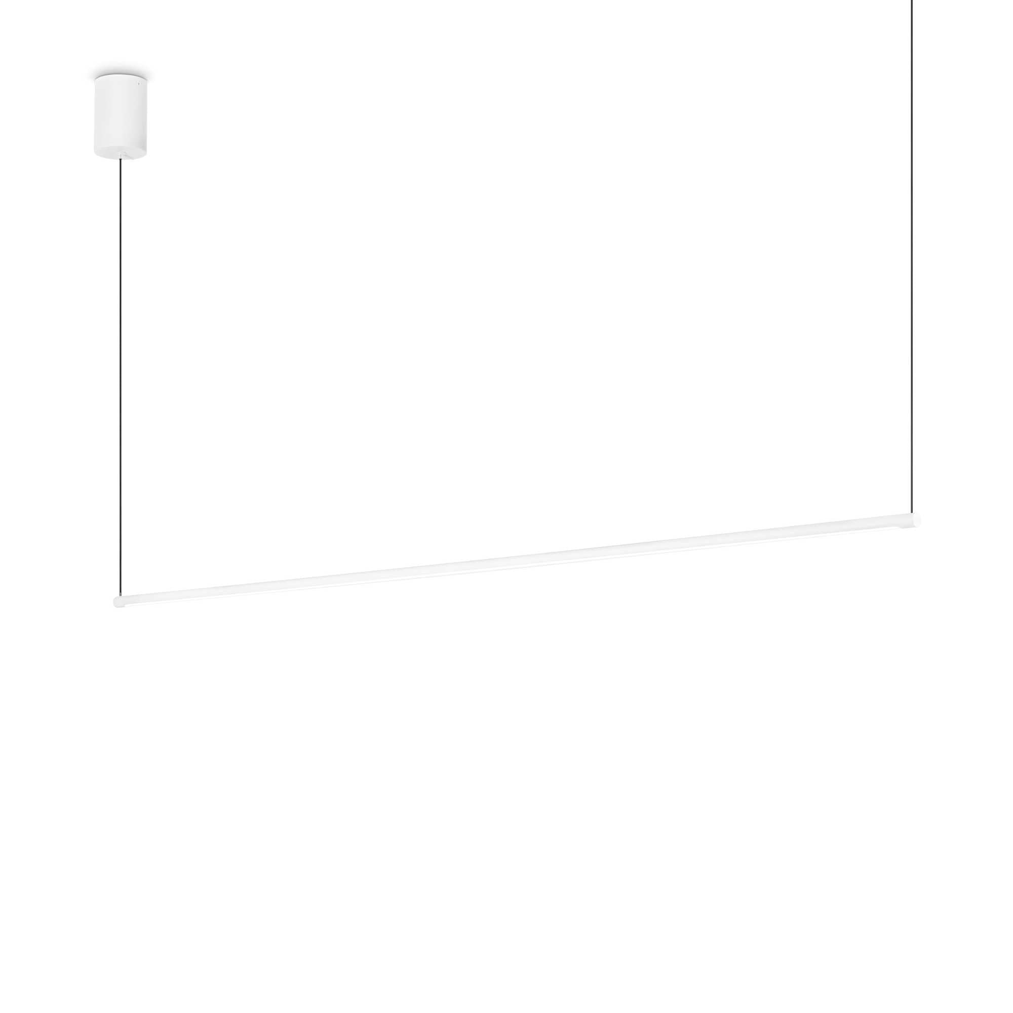 Ideallux ESSENCE white aluminum pendant light with adjustable height, LED 2650LM 3000K, modern minimalist design.