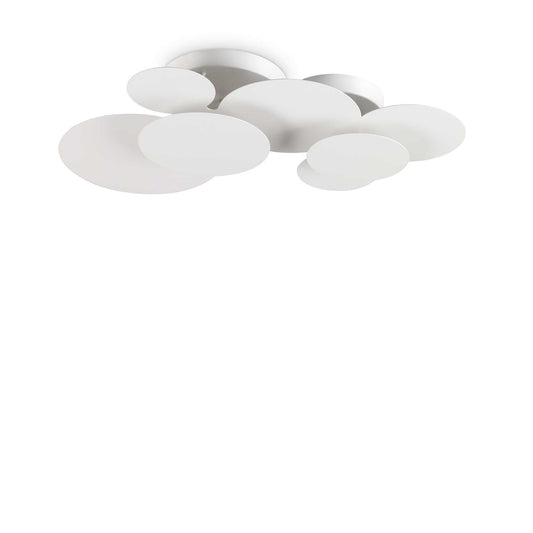 Ideallux CLOUD pendelleuchte mit 74cm Metallrahmen, opalen Acryldiffusoren, nicht dimmbar, 4000LM LED, 230V, weiße Lackierung.