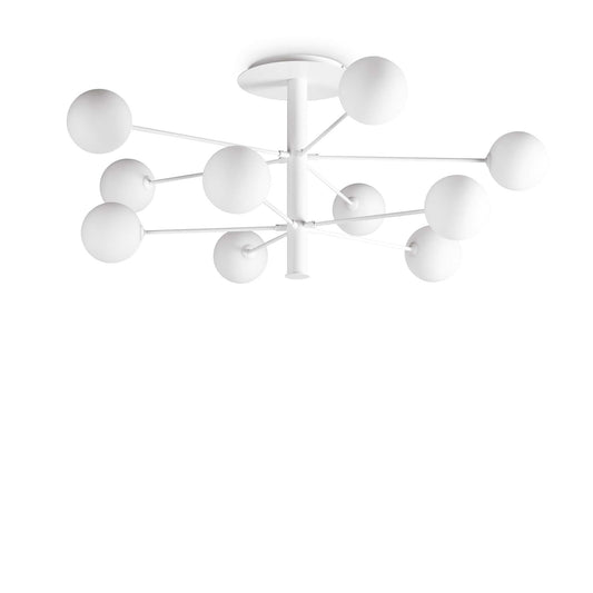 Ideallux Deckenleuchte COSMOPOLITAN 10-flammige weiße Deckenlampe aus Metall und Glas, dimmbar, elegant und modern.