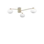 Ideallux HERMES ceiling light with three dimmable G9 bulbs, satin brass finish, and white glass diffusers, Ø90cm.