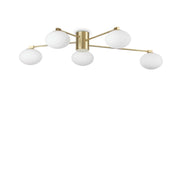 Ideallux Deckenleuchte HERMES 5Leuchten, dimmable ceiling lamp with brass finish and etched glass, 5 lights, Ø90cm