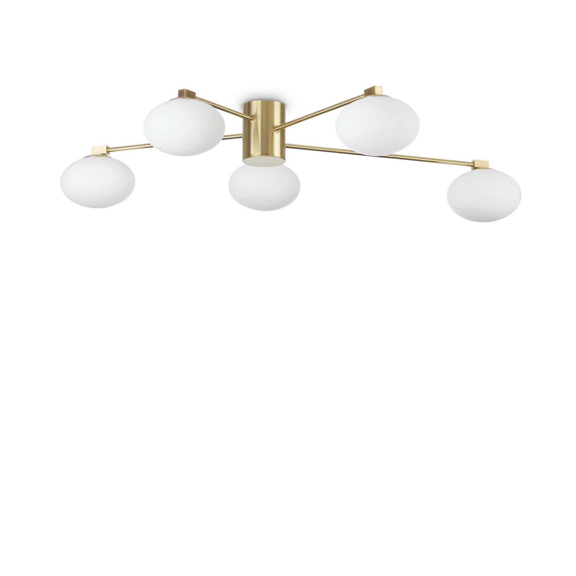 Ideallux Deckenleuchte HERMES 5Leuchten, dimmable ceiling lamp with brass finish and etched glass, 5 lights, Ø90cm