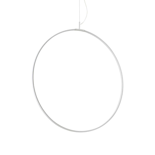 Ideallux Pendelleuchte Circus, 74cm diameter, white LED ring pendant light with adjustable height, made from metal and polycarbonate.