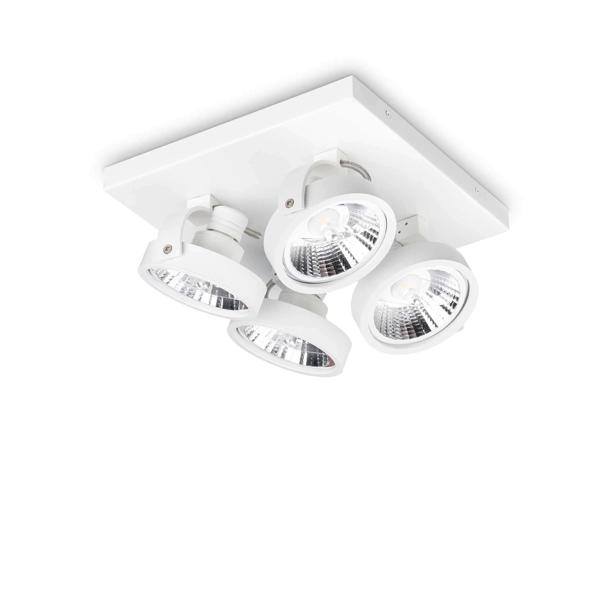Ideallux KONIG 4-flammig white ceiling lamp with adjustable arms and GU10 sockets, made from powder-coated aluminum.