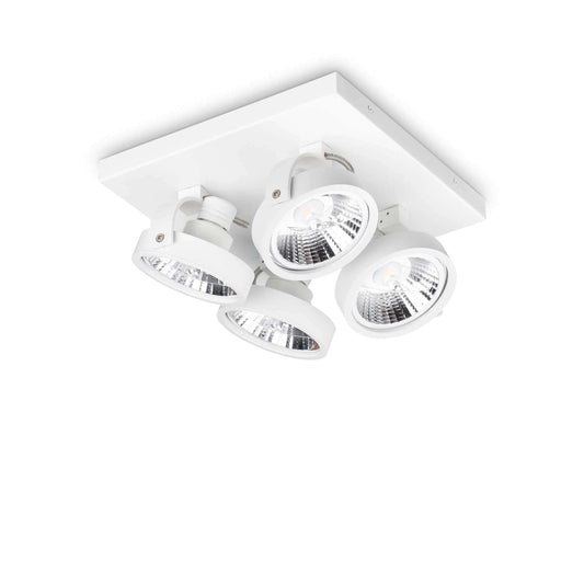 Ideallux KONIG 4-flammig white ceiling lamp with adjustable arms and GU10 sockets, made from powder-coated aluminum.