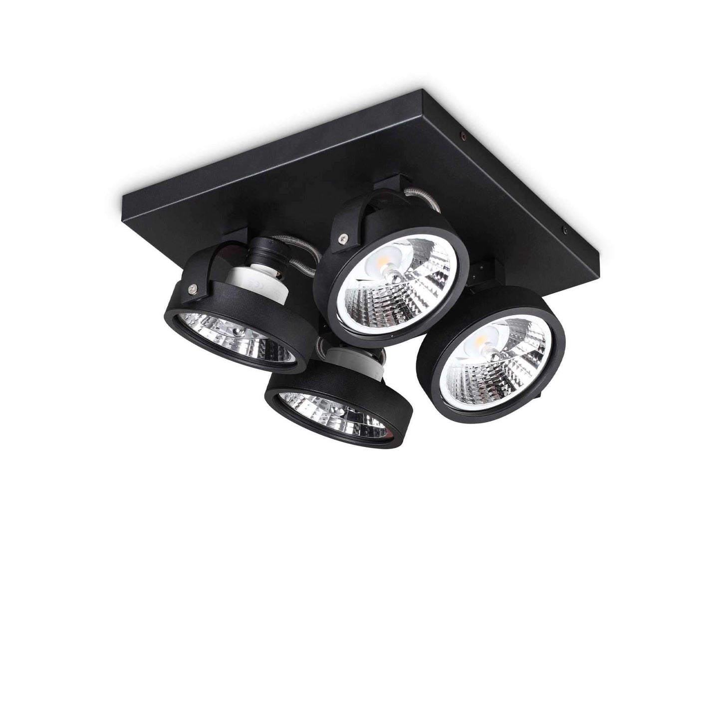 Ideallux Deckenleuchte KONIG 4Flammig in schwarz, verstellbar, dimmbar, aus Aluminium, geeignet für GU10-Lampen, modernes Design.