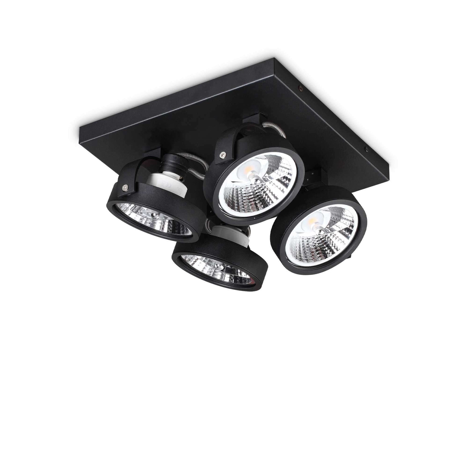 Ideallux Deckenleuchte KONIG 4Flammig in schwarz, verstellbar, dimmbar, aus Aluminium, geeignet für GU10-Lampen, modernes Design.