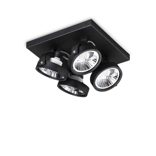 Ideallux Deckenleuchte KONIG 4Flammig in schwarz, verstellbar, dimmbar, aus Aluminium, geeignet für GU10-Lampen, modernes Design.
