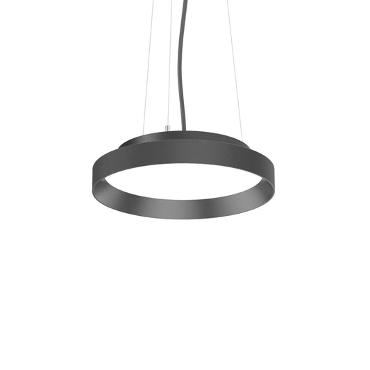 Ideallux Pendelleuchte FLY Schwarz 3000K LED in black with adjustable cable, 35cm diameter, modern pendant lighting.