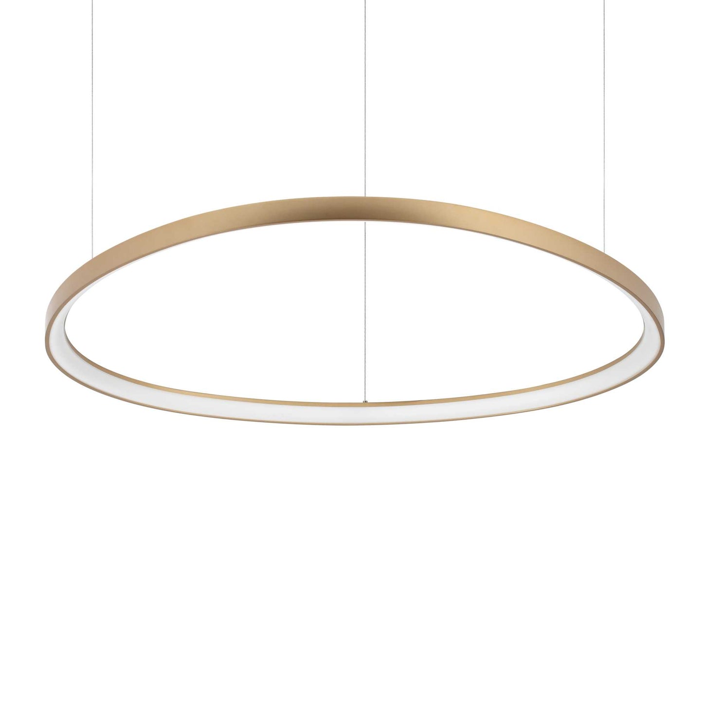 Ideallux GEMINI 105cm brass pendant light, elegant round design, adjustable height, LED, modern minimalist style lighting for home decor.