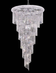 Kristall Hängeleuchte TWISTER für Treppenhaus mit Bleikristall, Dimmbar, Durchmesser 76cm, Höhe 137cm, E14 LED kompatibel