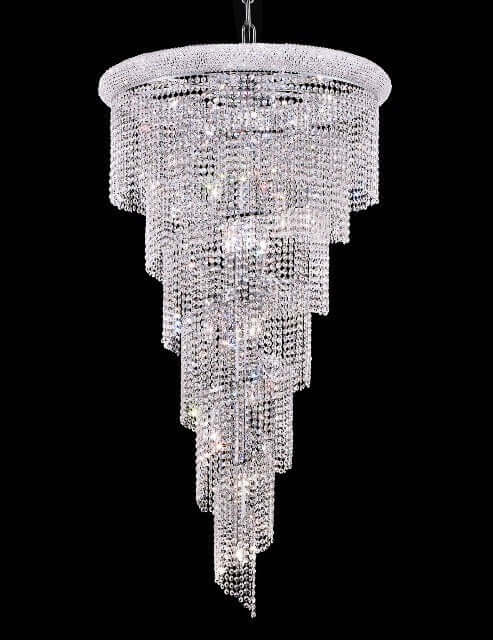 Kristall Hängeleuchte TWISTER für Treppenhaus mit Bleikristall, Dimmbar, Durchmesser 76cm, Höhe 137cm, E14 LED kompatibel