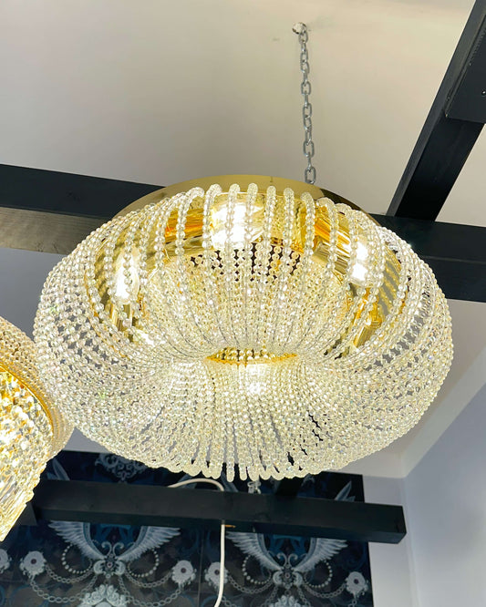 Kristall Deckenleuchte Belvedere in Gold, Ø55cm, H20cm, aus geschliffenen Kristallen, bietet luxuriöses Funkeln und Eleganz.