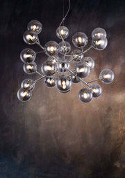 Maytoni Dallas spherical pendant light with glass diffusers and metal frame, featuring 24 bulbs for a stylish, modern design.