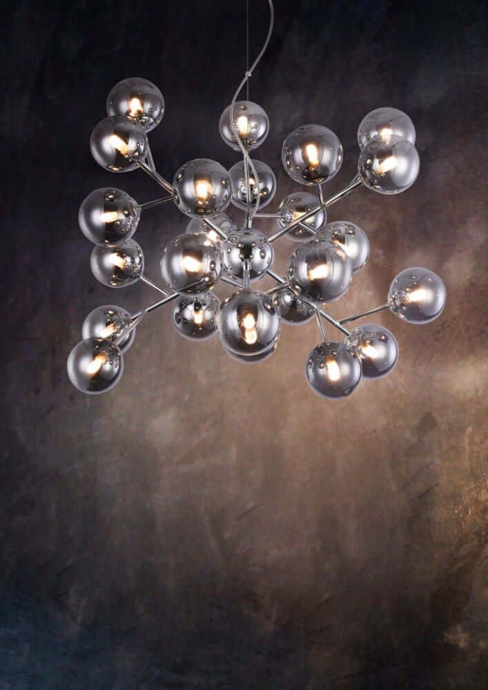 Maytoni Dallas spherical pendant light with glass diffusers and metal frame, featuring 24 bulbs for a stylish, modern design.