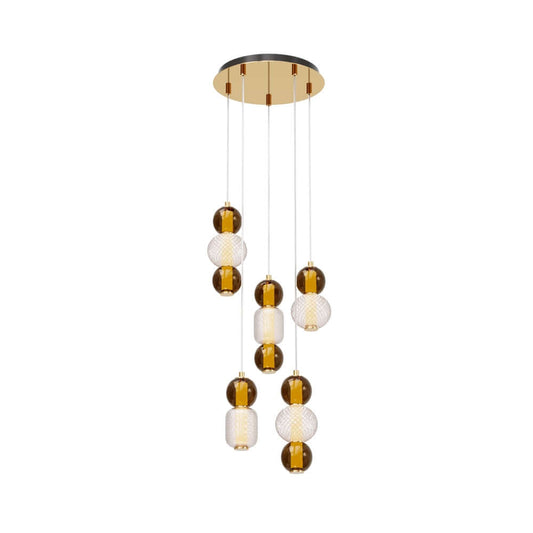 Maytoni Pendelleuchte Drop LED Deckenleuchte in Gold mit rauchfarbenen und Cognac-Glaskugeln, höhenverstellbar, Ø35cm