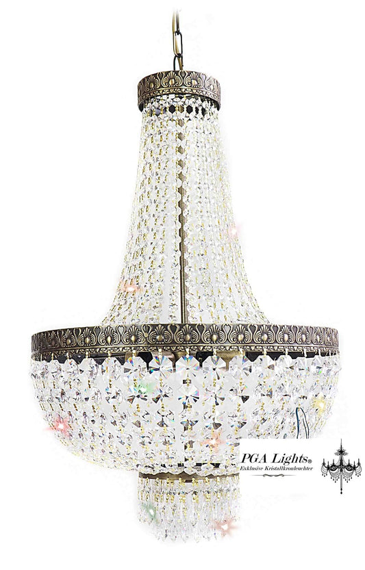 Antique style KRISTALL KORBLÜSTER AMSTERDAM chandelier with dazzling lead crystals, dimmable, Ø45cm, adds elegance to any room.