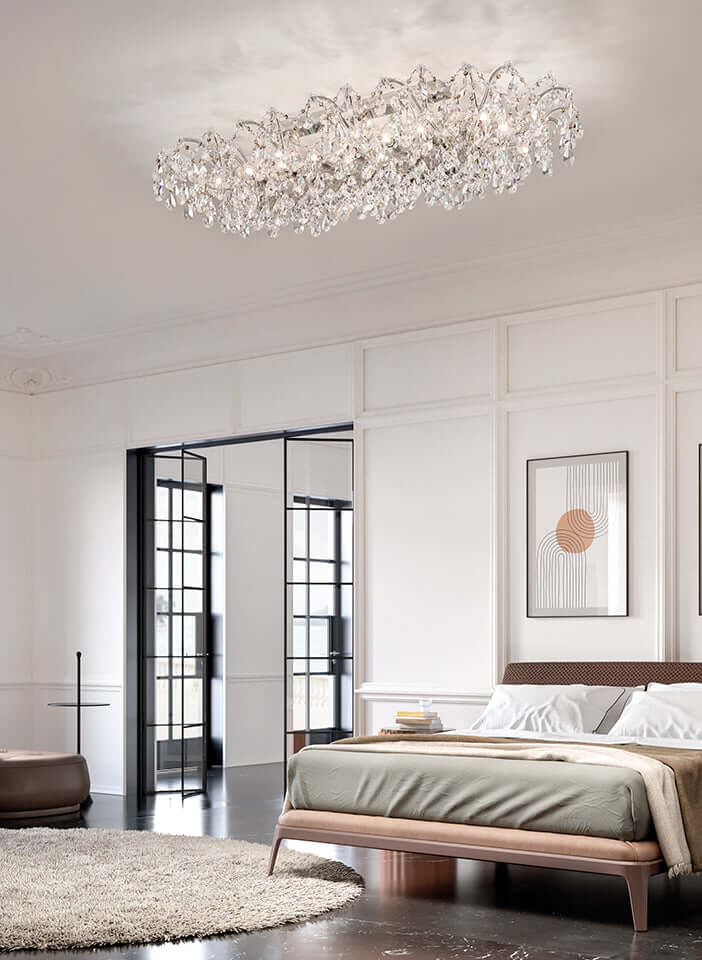 Masiero Aqaba Maria Theresa Ceiling Light Large L155cm W73cm 16 Lights with Sparkling Crystals