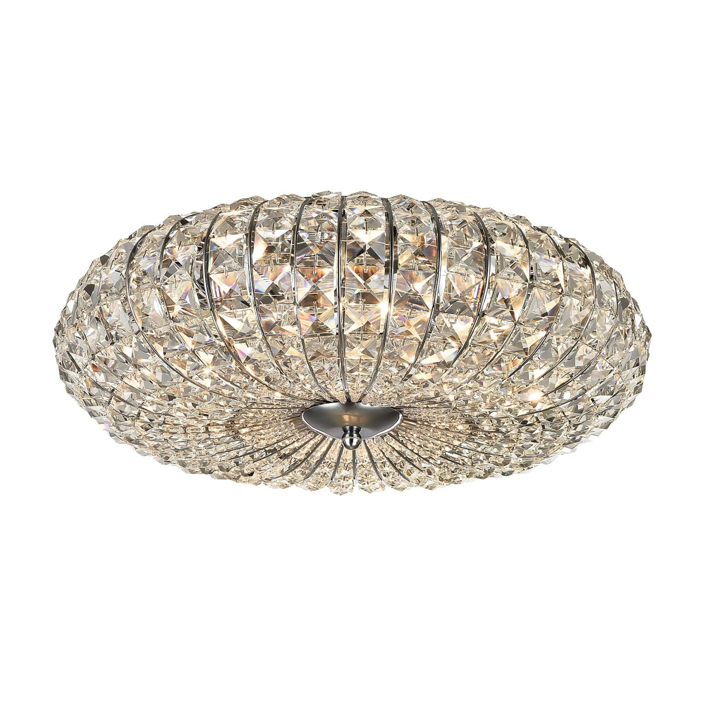 Elegant Maytoni Broche ceiling light with chrome and crystal design, E14 sockets, dimmable, 49cm diameter, nickel finish.