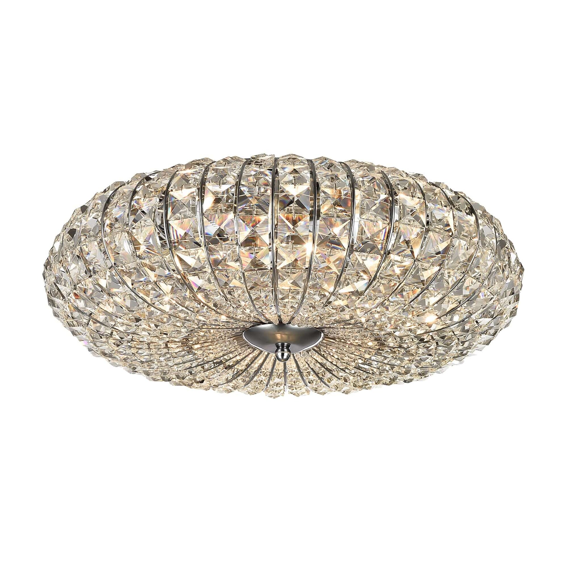 Elegant Maytoni Broche ceiling light with chrome and crystal design, E14 sockets, dimmable, 49cm diameter, nickel finish.