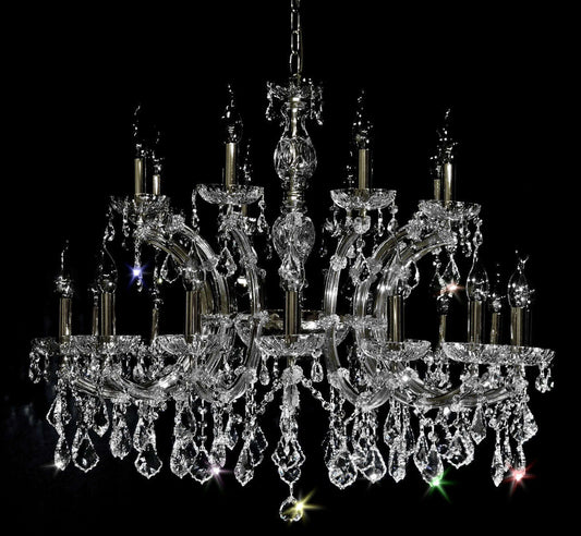 Kristall Kronleuchter Silber 16+8 Leuchten mit funkelnden Bleikristallen, Ø90cm, dimmbar, 24kt vergoldet, Maria Theresa Design