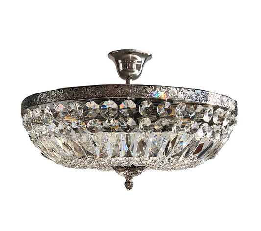 Kristall Deckenleuchte SCHÖNBRUNN Ø45 in Antik Silber mit geschliffenen Kristallen, dimmbar, Highlight für jeden Raum, 6xE14 Fassung.