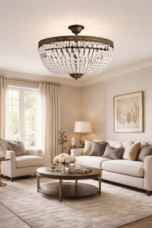 Florence crystal ceiling lamp, Ø50cm, antique