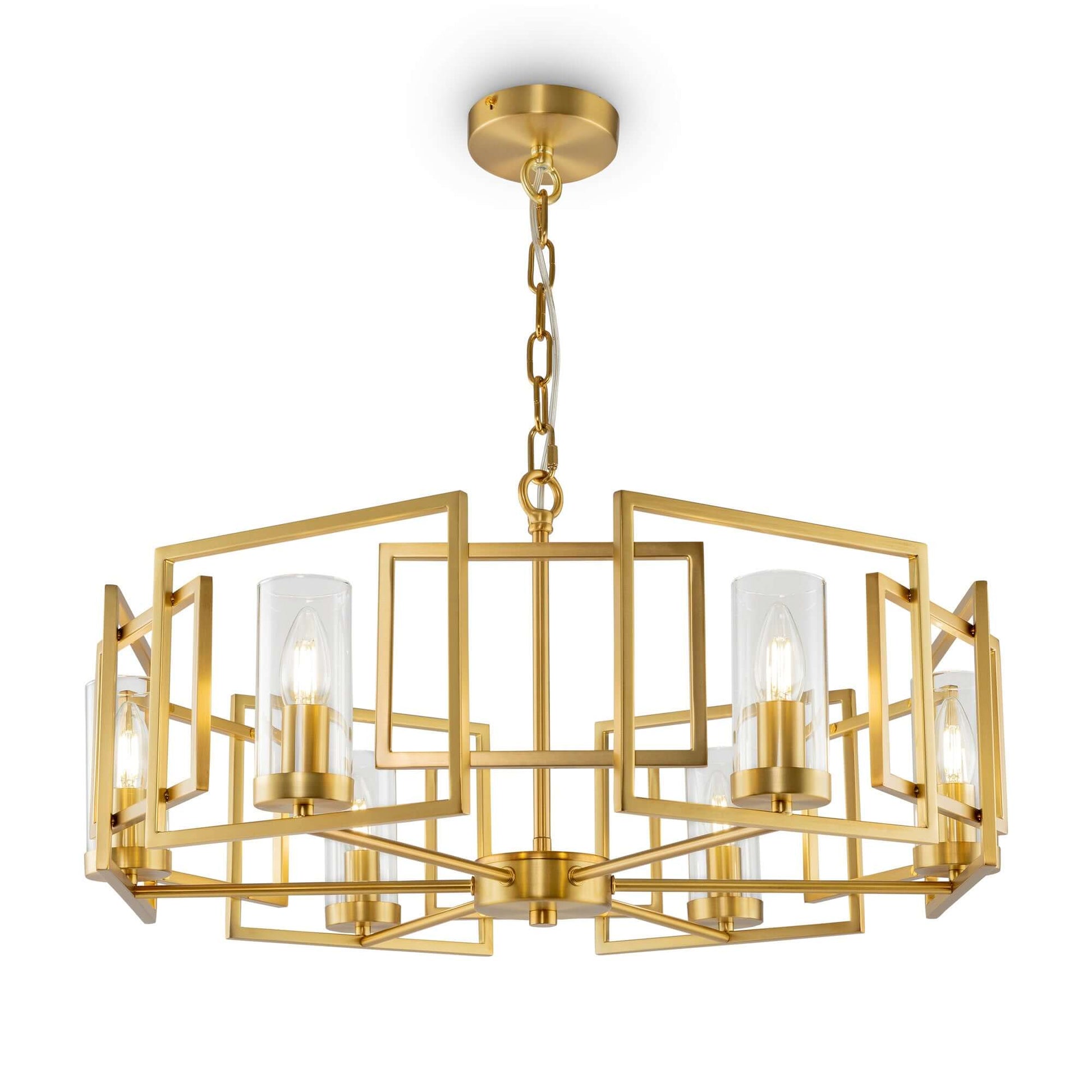 Maytoni Pendelleuchte Bowi klein brass pendant light with six glass shades, adjustable height, gold metal frame, dimmable E14 socket.