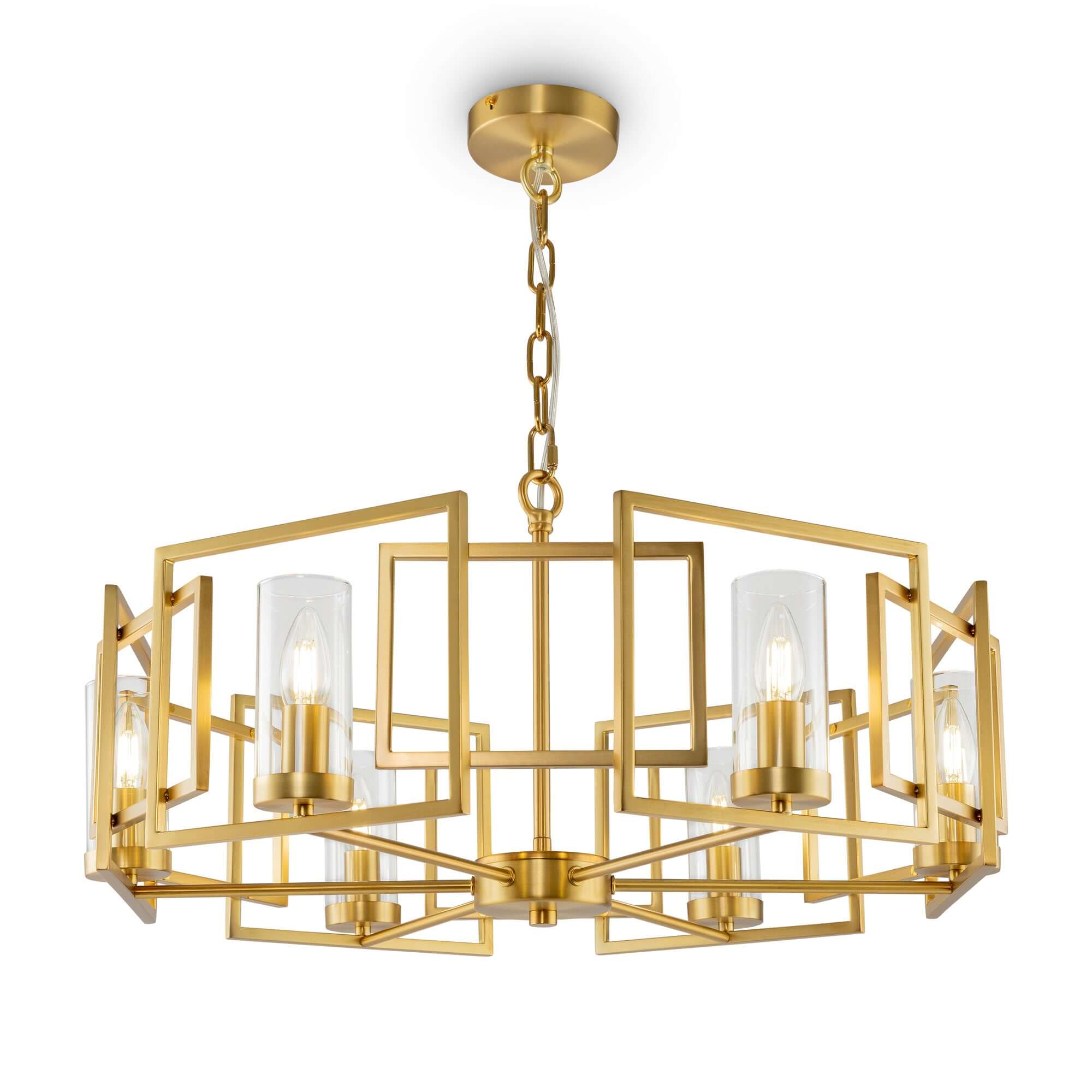 Maytoni Pendelleuchte Bowi klein brass pendant light with six glass shades, adjustable height, gold metal frame, dimmable E14 socket.