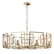 Maytoni Bowi large brass metal frame pendant light with glass shades, adjustable height, dimmable, E14 sockets, 8 bulbs.