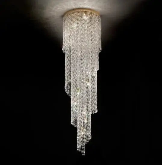 Kristall Twister Spiralelleuchte in Deckenmontage für Treppenhaus, 240cm Höhe, mit E14 LED kompatibel, Ø40cm, dimmbar