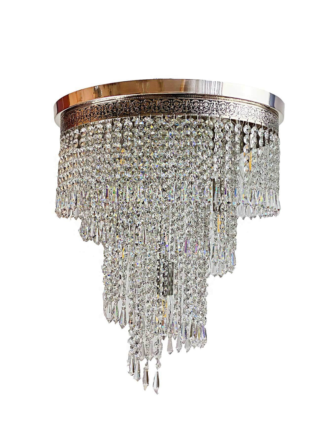 Bleikristall Twister ceiling light Ø40cm in silver with sparkling crystals, dimmable, ideal for luxury home decor, 7 x E14 LED compatible.