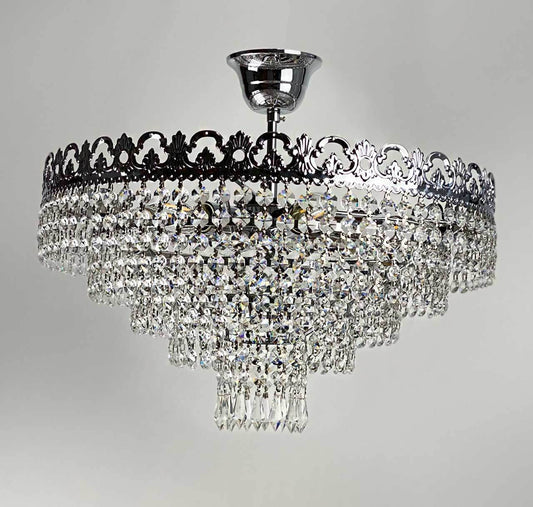 Viktoria Kristall Deckenleuchte Ø42cm, dimmbar, funkelnd geschliffene Kristalle, silber-chrom, 6xE14 LED kompatibel
