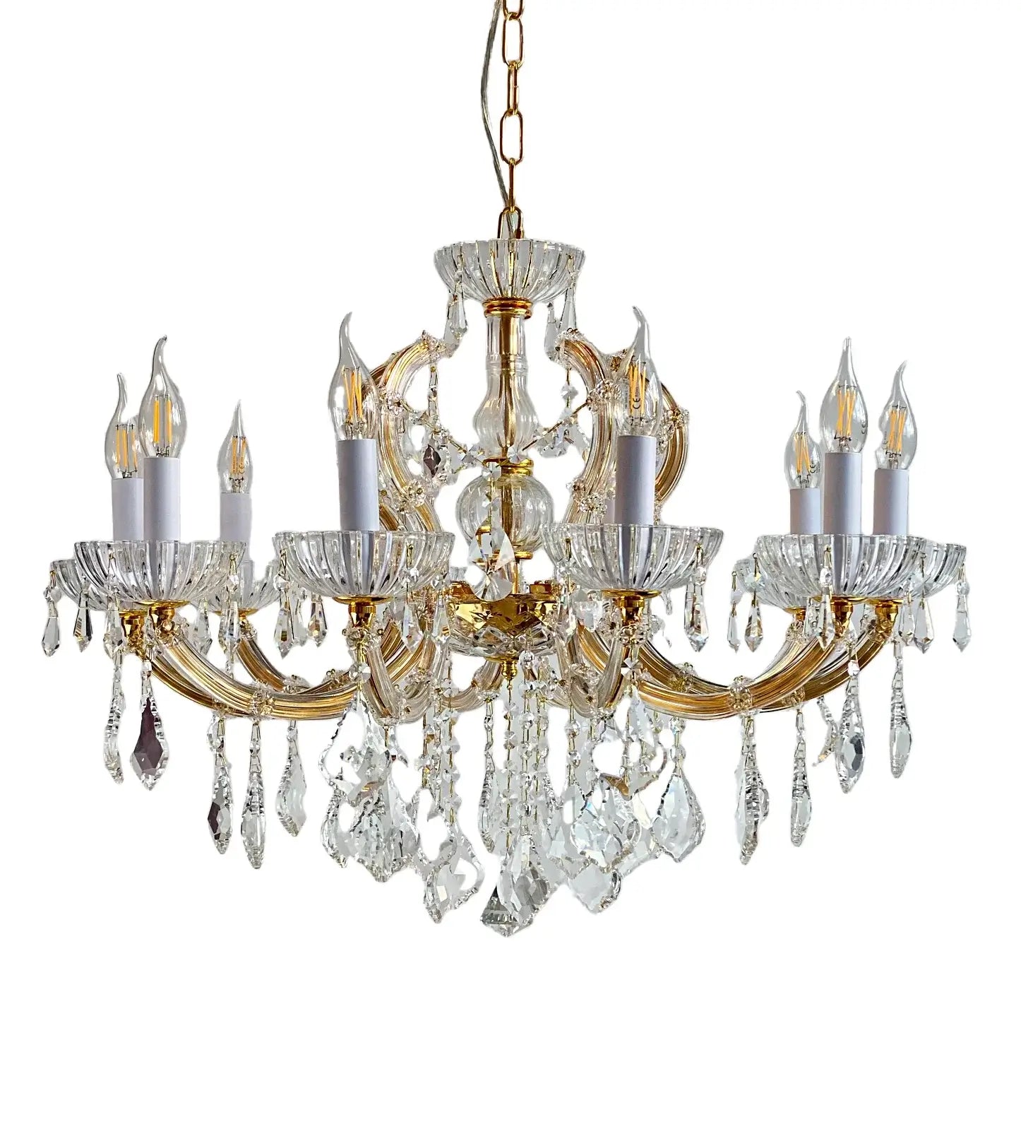 Kristall Kronleuchter SERENADE Gold Ø72cm mit 10 Kristallglas-Armen, dimmbar, E14 LED kompatibel, Maria Theresia Stil