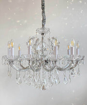 Kristall Kronleuchter SERENADE in Silber, 10 Leuchten, Ø72cm, mit Kristallglasarmen, elegant und dimmbar, ideal für stilvolle Räume.