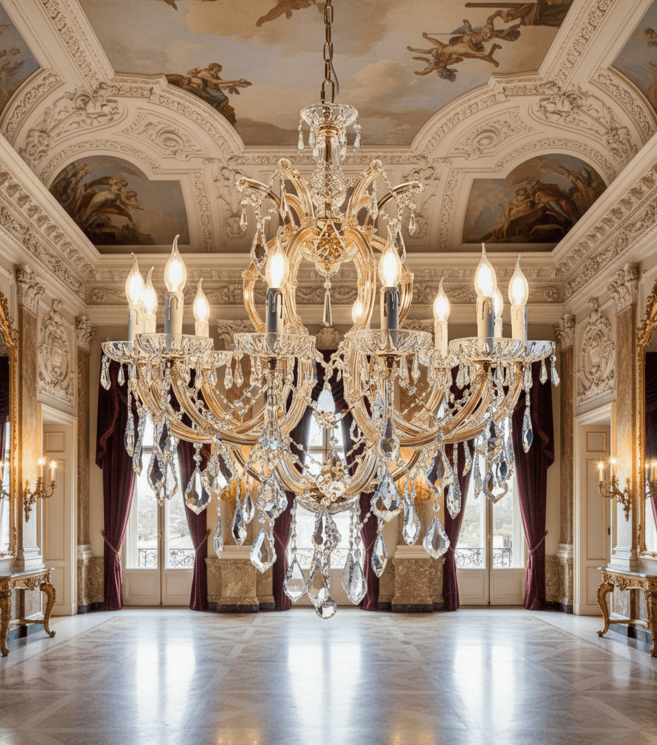 Kristall Kronleuchter Mozart Gold Ø80cm 12 Leuchten Arme mit Kristallglas ummantelt