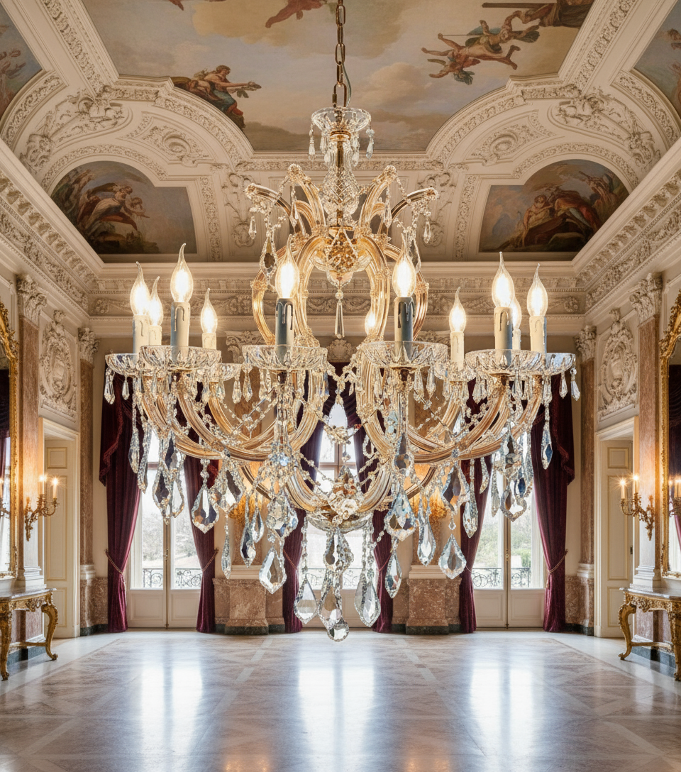 Kristall Kronleuchter Mozart Gold Ø80cm 12 Leuchten Arme mit Kristallglas ummantelt