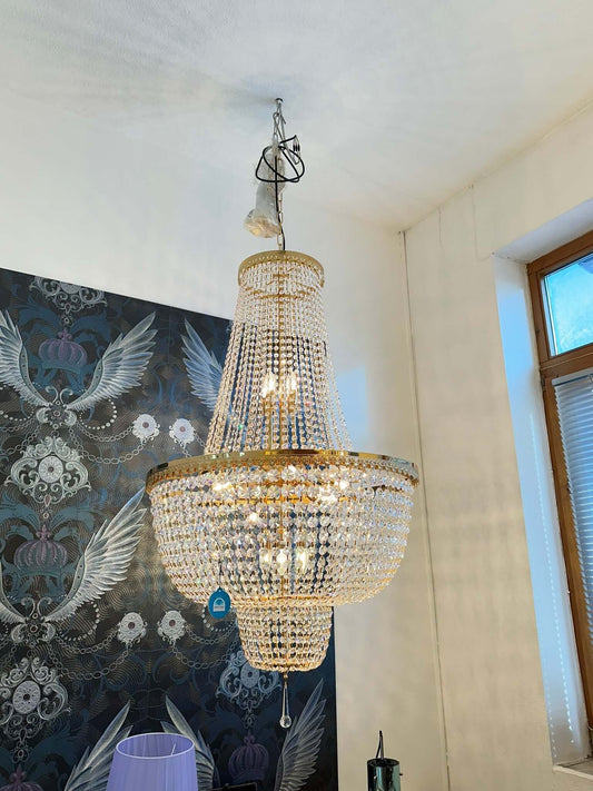 Goldfarben Kristall Korblüster mit Swarovski Spectra Kristallen, Ø80cm, dimmbar, elegant und luxuriös, ideal für stilvolle Räume