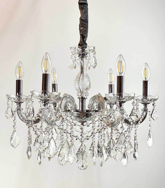 Kristall Kronleuchter Ø60cm mit 6 Leuchten, Maria Theresia Stil, Kristallglas Arme, dimmbar, elegantes Design für Innenbeleuchtung.