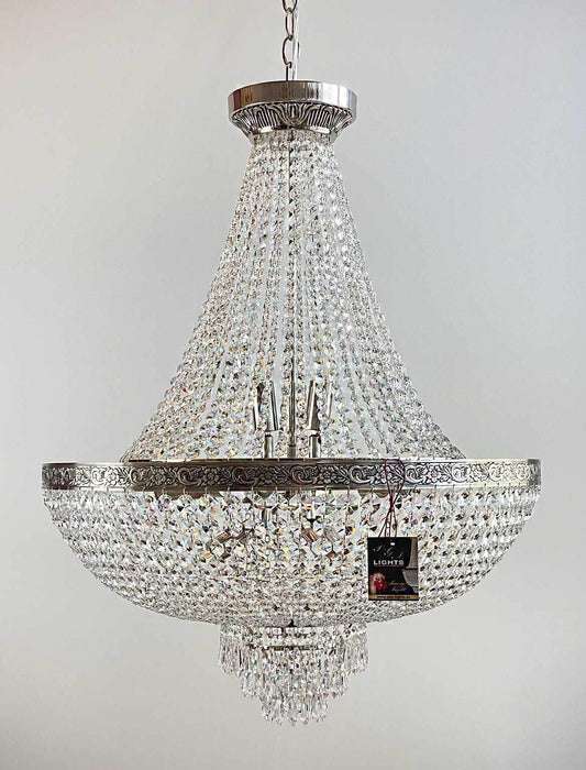 Kristall Korblüster PLAZA Ø60cm in Silber, gefertigt aus geschliffenen Kristallen, dimmbar, beeindruckender Verzierung, elegantes Design