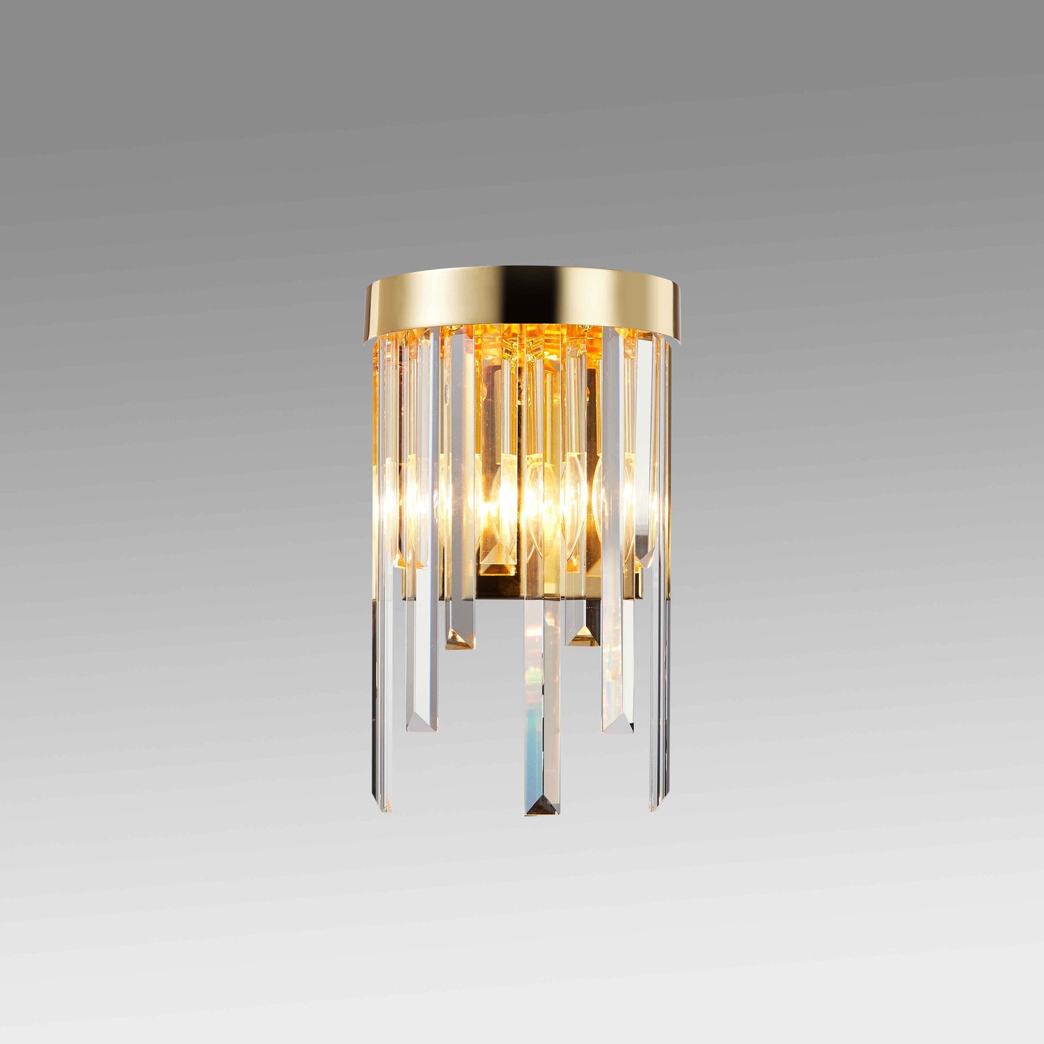 Gold Wandleuchte Starnberg with shimmering crystal rods, dimmable, for E14 LED or Halogen bulbs, elegant wall light fixture.